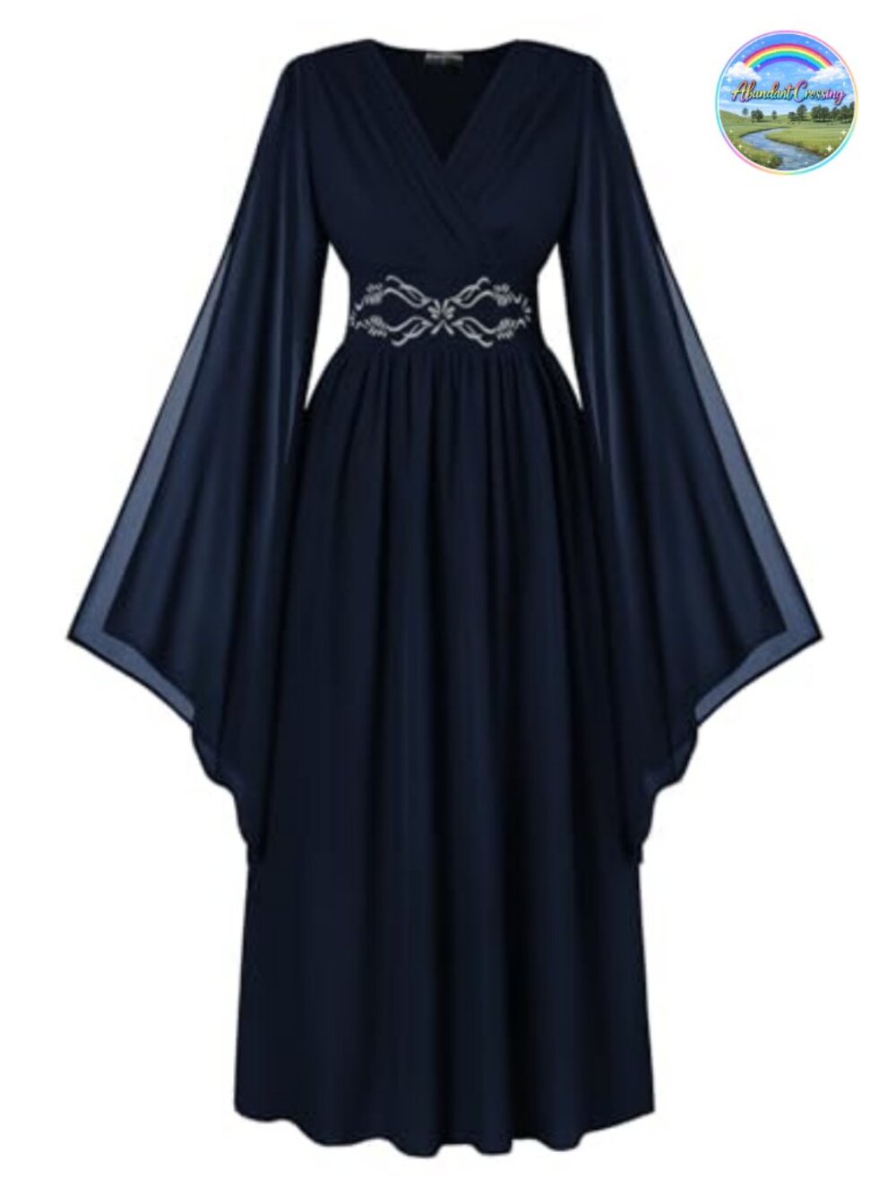 Renaissance Medieval Costume Dress V Neck Chiffon Bell Sleeve Maxi